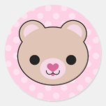 Kawaii Teddy Bear Pink Polka Dots Stickers