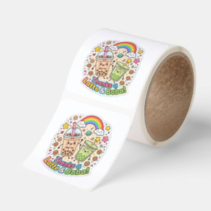 Kawaii "Thanks a Latte & Boba" Cute Rainbow Busine Square Sticker