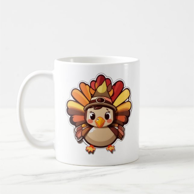 Kawaii Thanksgiving turkey Coffee Mug (Left)