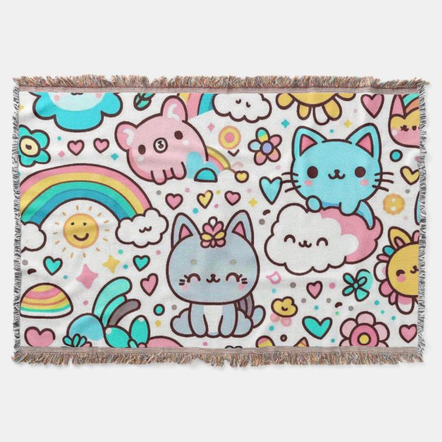 Kawaii Throw Blanket (Front)