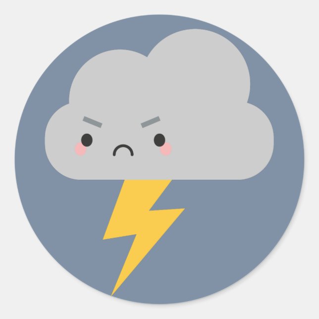 Kawaii Thunder & Lightning Cloud Classic Round Sticker (Front)