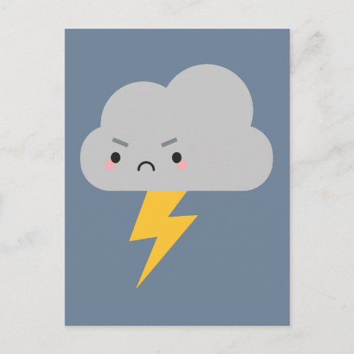 Kawaii Thunder  Lightning Cloud Postcard