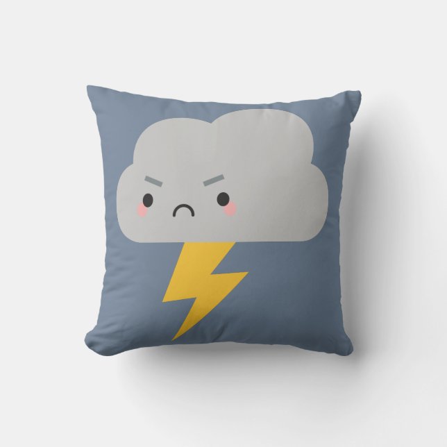 Kawaii Thunder & Lightning Cloud Reversible Throw Pillow (Front)
