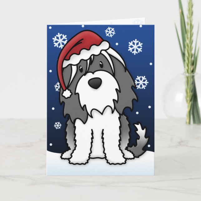 Kawaii Tibetan Terrier Christmas Card (Front)