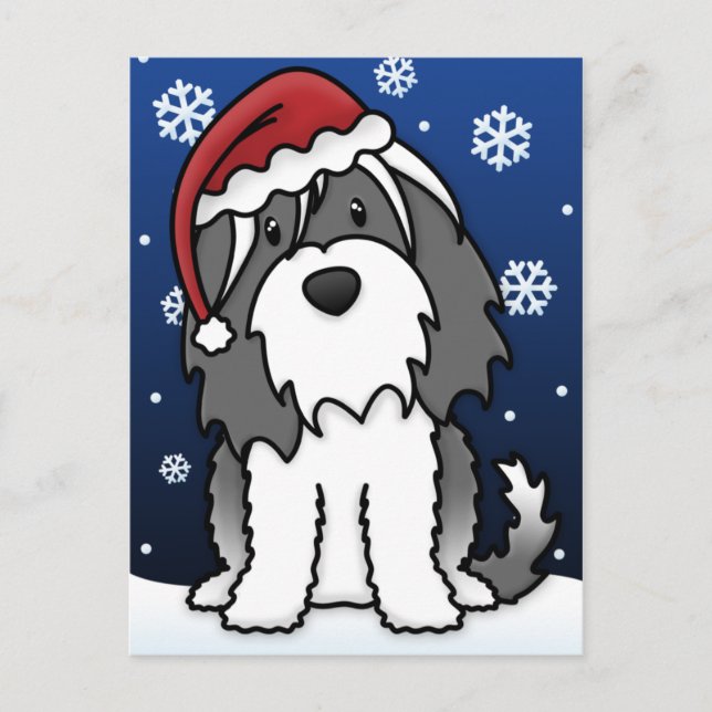 Kawaii Tibetan Terrier Christmas Postcard (Front)