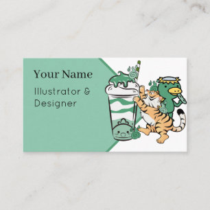 Kawaii Tiger and Matcha Milkshake Kappa Business Card