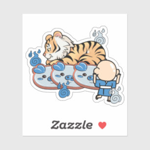 Kawaii Tiger and Ungaikyo Mirror Yokai Sticker