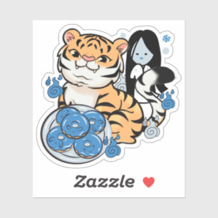 Kawaii Tiger and Yuki-Onna Ghost Donuts Sticker
