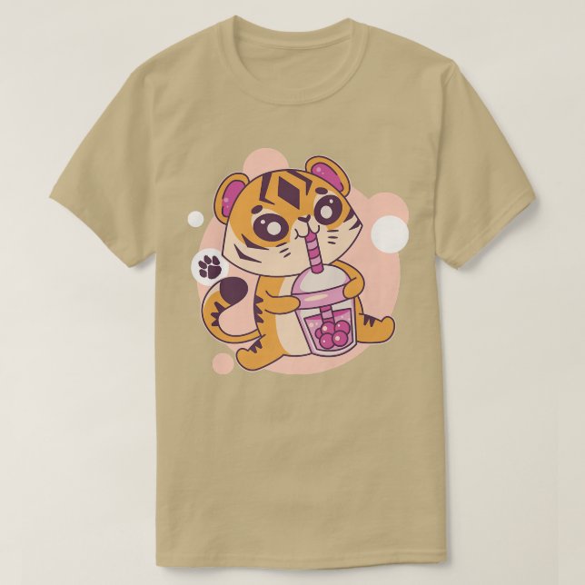 Kawaii Tiger Boba Tea Bubble Tea Anime Kawaii Neko T-Shirt (Design Front)