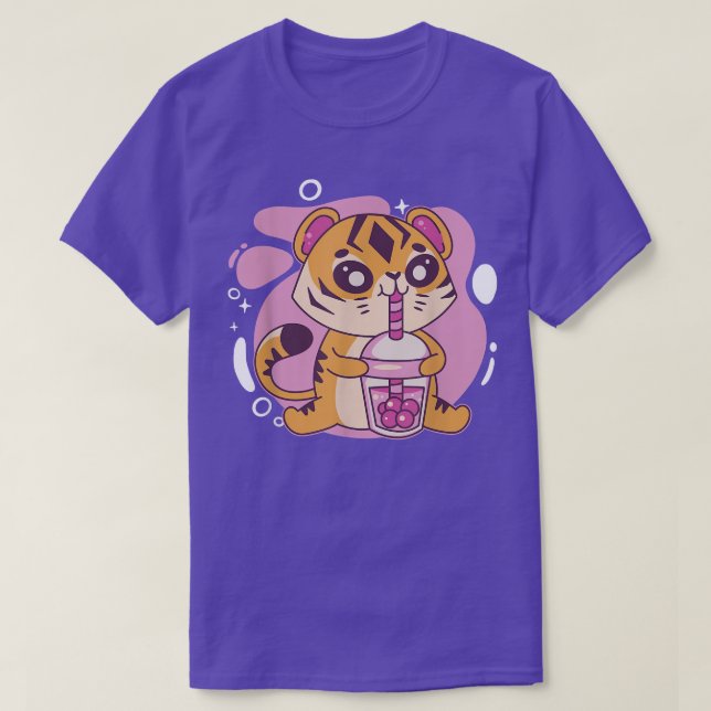 Kawaii Tiger Boba Tea Bubble Tea Anime Kawaii Neko T-Shirt (Design Front)