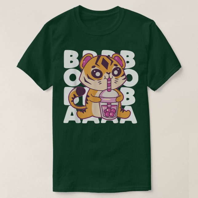Kawaii Tiger Boba Tea Bubble Tea Anime Kawaii Neko T-Shirt (Design Front)