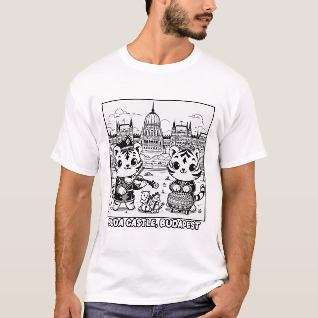 Kawaii Tiger Buda Castle Budapest T-Shirt (Front)