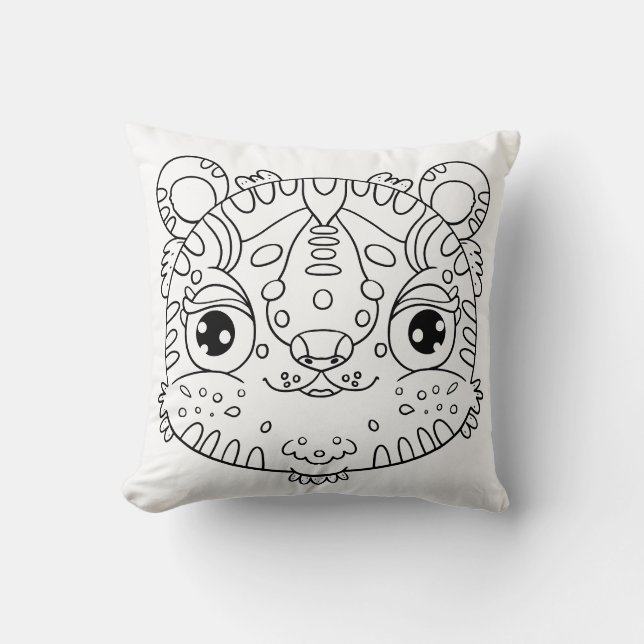 Kawaii Tiger Face Throw Pillow (Front)