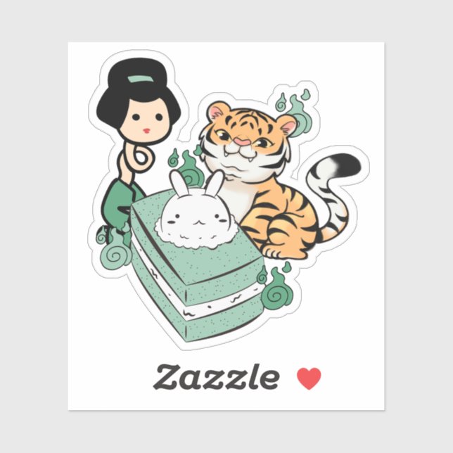 Kawaii Tiger, Rokurokubi & Mooncake Sticker (Sheet)