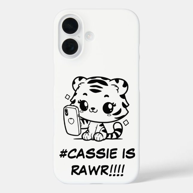 Kawaii Tiger Selfie Phone Case Personalisable Name (Back)