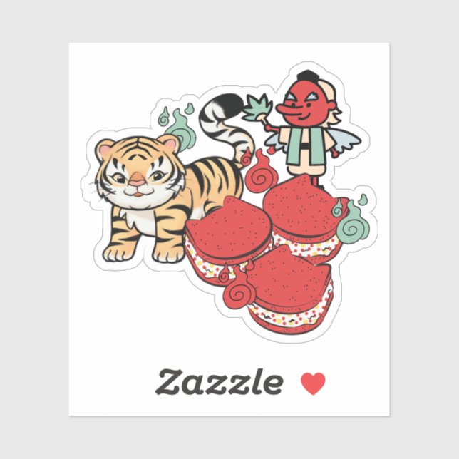 Kawaii Tiger, Tengu & Cat Macarons Sticker (Sheet)