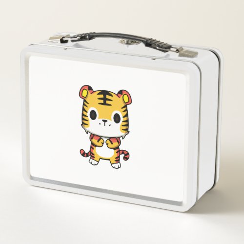 Kawaii Tiger White Metal Lunchbox