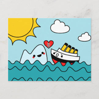 Kawaii Titanic Ship Iceberg Heartbroken Postcard