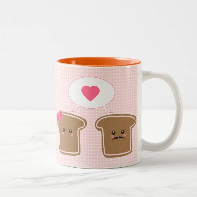 Kawaii Toast Love Two-Tone Coffee Mug (Right)