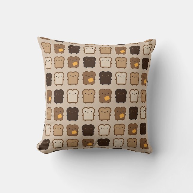 Kawaii Toast Throw Pillow (Front)