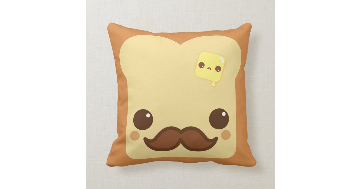 Kawaii toast with mustache and cute butter throw pillow Zazzle.com