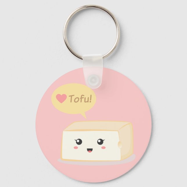 Kawaii tofu asking people to love tofu keychain (Front)