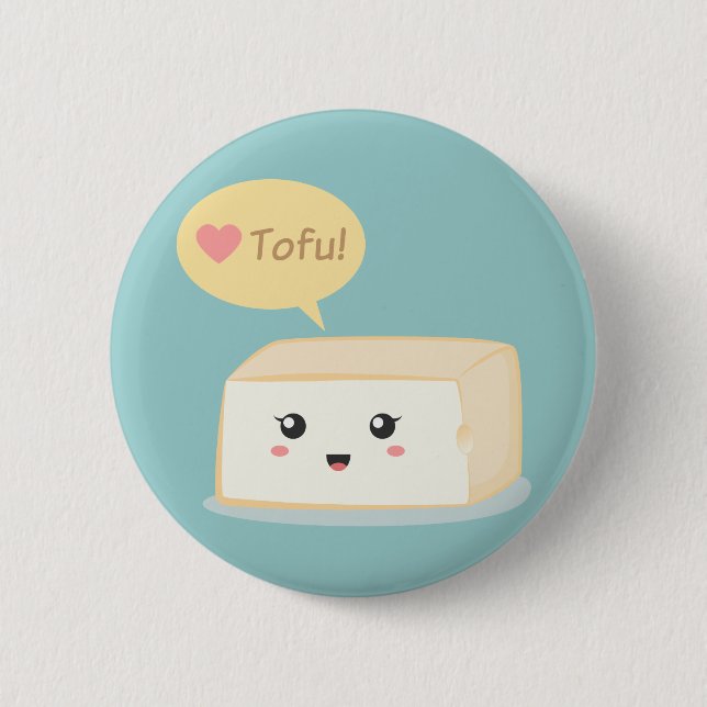 Kawaii tofu asking people to love tofu pinback button (Front)