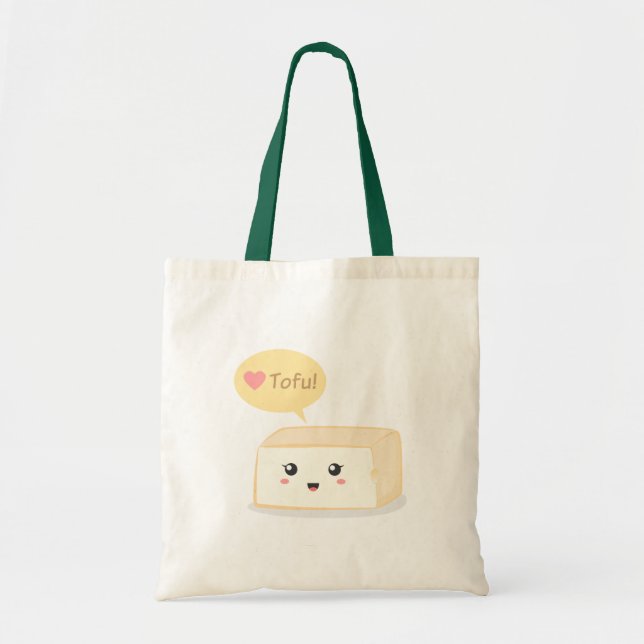 Kawaii tofu asking people to love tofu tote bag (Front)