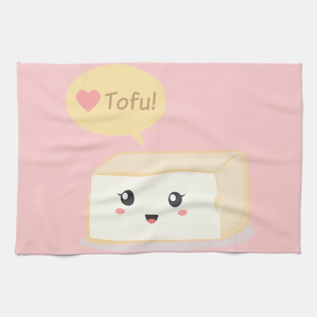 Kawaii tofu asking people to love tofu towel (Horizontal)