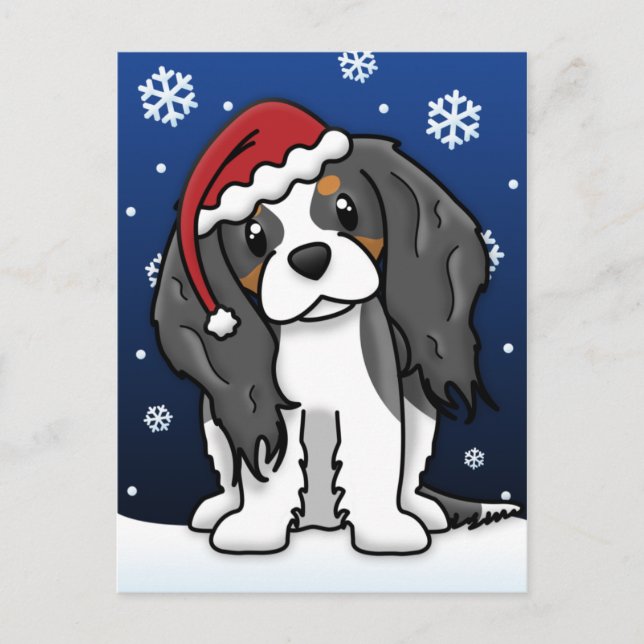 Kawaii Tri Cavalier Spaniel Christmas Postcard (Front)