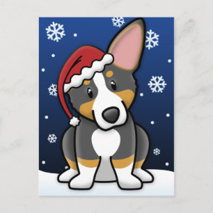 Kawaii Tri Pembroke Welsh Corgi Christmas Postcard