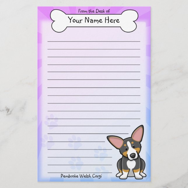 Kawaii Tri Pembroke Welsh Corgi Stationery (Front)