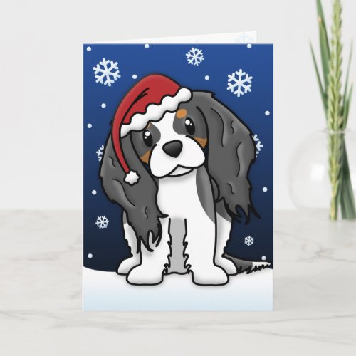 Kawaii Tricolor Cavalier Spaniel Christmas Card