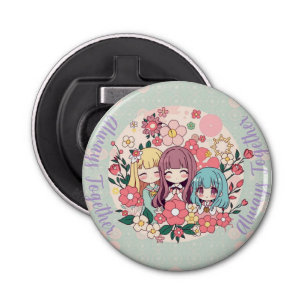 Kawaii Trio – Cute Anime Girls & Floral Vibes Bottle Opener
