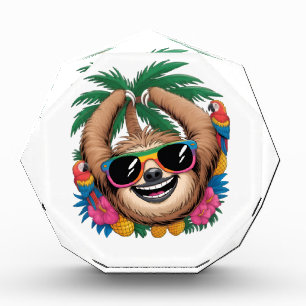 Kawaii Tropical Sloth – Cute Summer Vibes Rainbow Acrylic Award