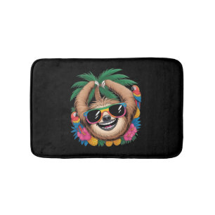 Kawaii Tropical Sloth – Cute Summer Vibes Rainbow Bath Mat