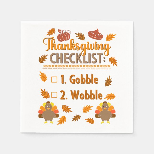 Kawaii Turkey Checklist Gobble Wobble Ugly Sweater Napkins (Front)