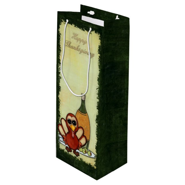 Kawaii Turkey Thanksgiving WINE ACCESORIES Wine Gift Bag (Front Angled)