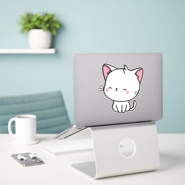 Kawaii Turkish Angora Cat  Sticker (Laptop On Desk)