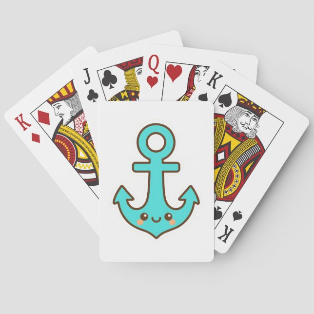 Kawaii Turquoise Anchor – Whimsical & Cheerful Poker Cards (Back)