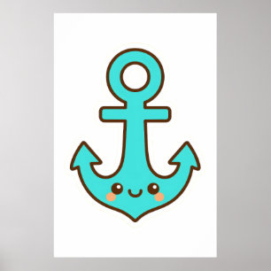 Kawaii Turquoise Anchor – Whimsical & Cheerful Poster