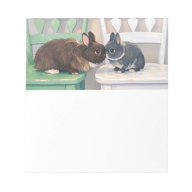 Kawaii Two Bunnies Notepad Cute Rabbit Art (Front)