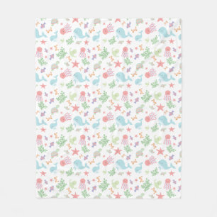Kawaii Under the Sea Baby Shower Neutral Pastel Fleece Blanket