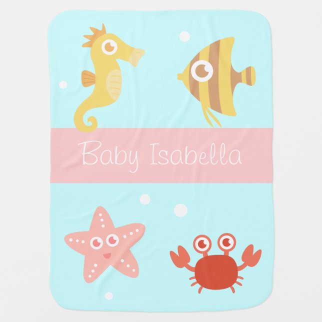 Kawaii Underwater Animals, For Babies Swaddle Blanket (Front)
