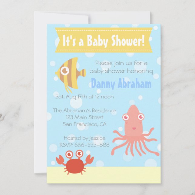Kawaii Underwater Theme Baby Shower Invite (Front)