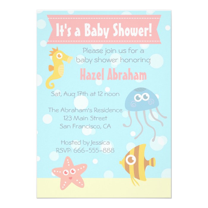 Kawaii Underwater Theme Baby Shower Invite