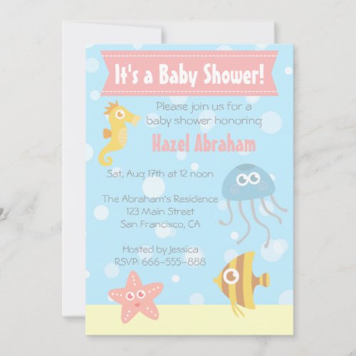 Kawaii Underwater Theme Baby Shower Invite