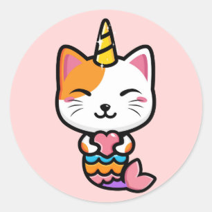 Kawaii Uni-Cat Mermaid Classic Round Sticker