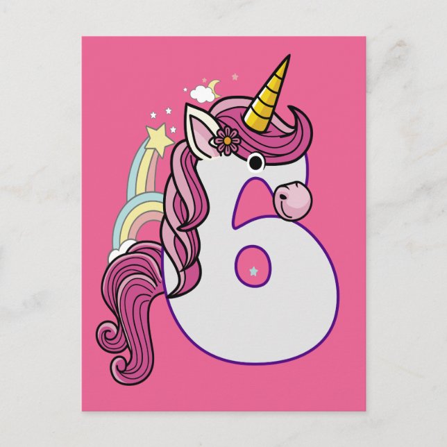 Kawaii Unicorn 6th Birthday Outfit Gift T-Shirt Invitation Postcard (Front)