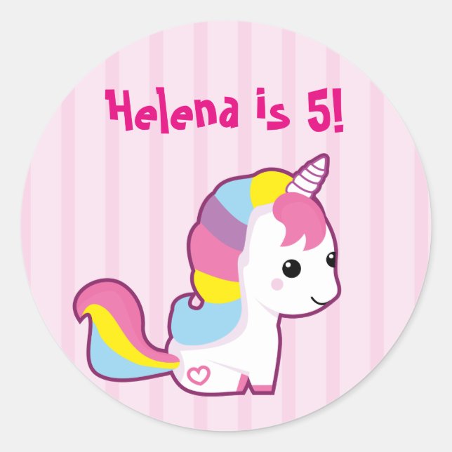 Kawaii Unicorn - birthday Classic Round Sticker (Front)